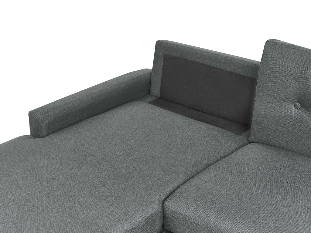 corner sofa bed flakk fabric dark grey with storage 4 seater right hand