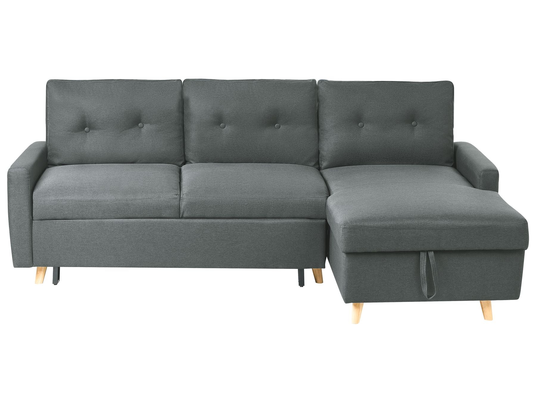 Corner Sofa Bed FLAKK Fabric Dark Grey with Storage 4 Seater Left Hand