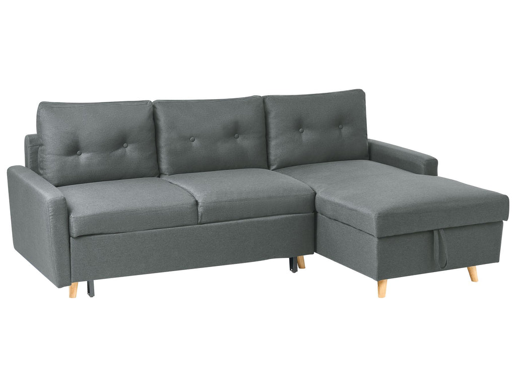 Corner Sofa Bed FLAKK Fabric Dark Grey with Storage 4 Seater Left Hand