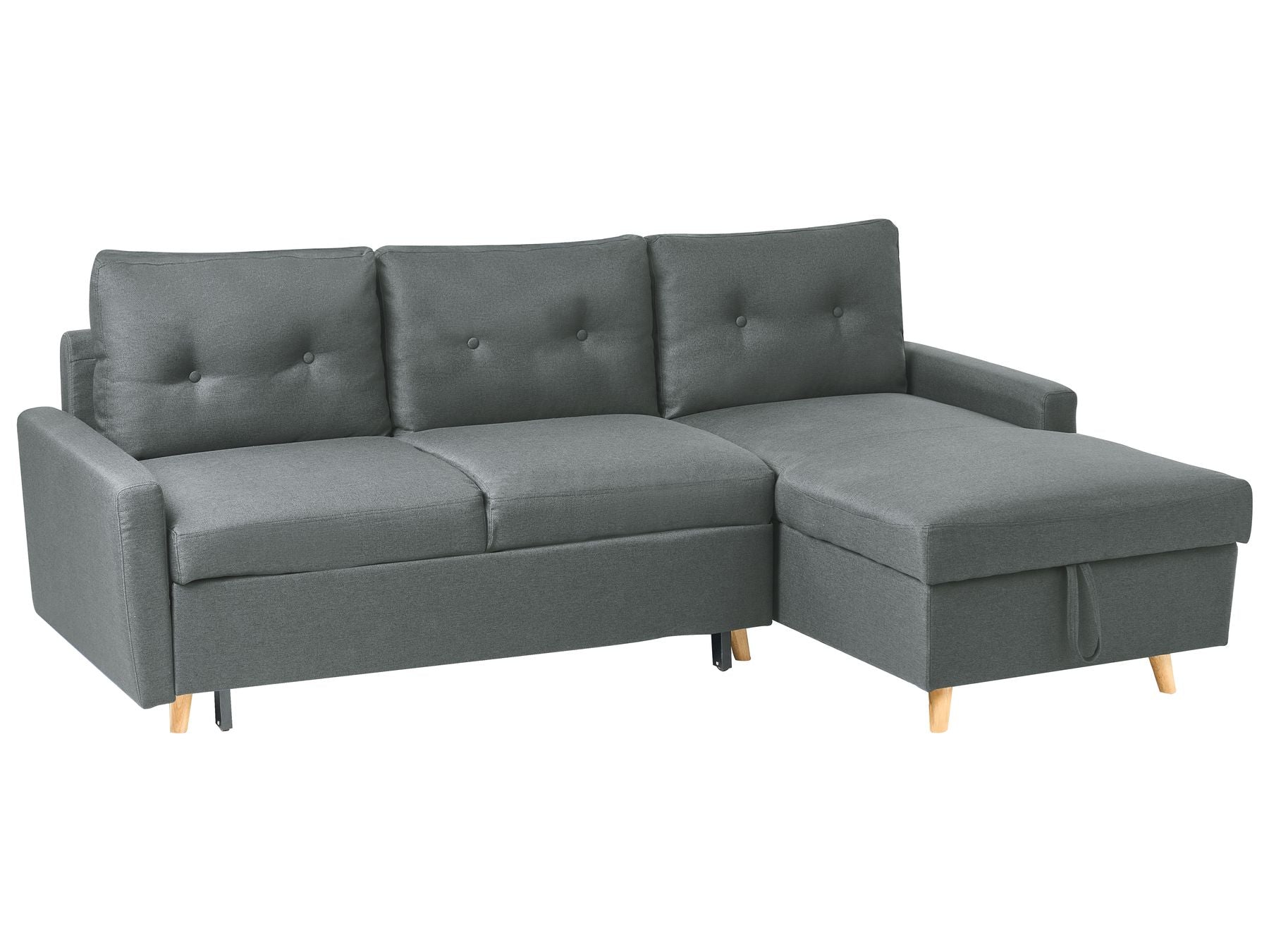 Corner Sofa Bed FLAKK Fabric Dark Grey with Storage 4 Seater Left Hand