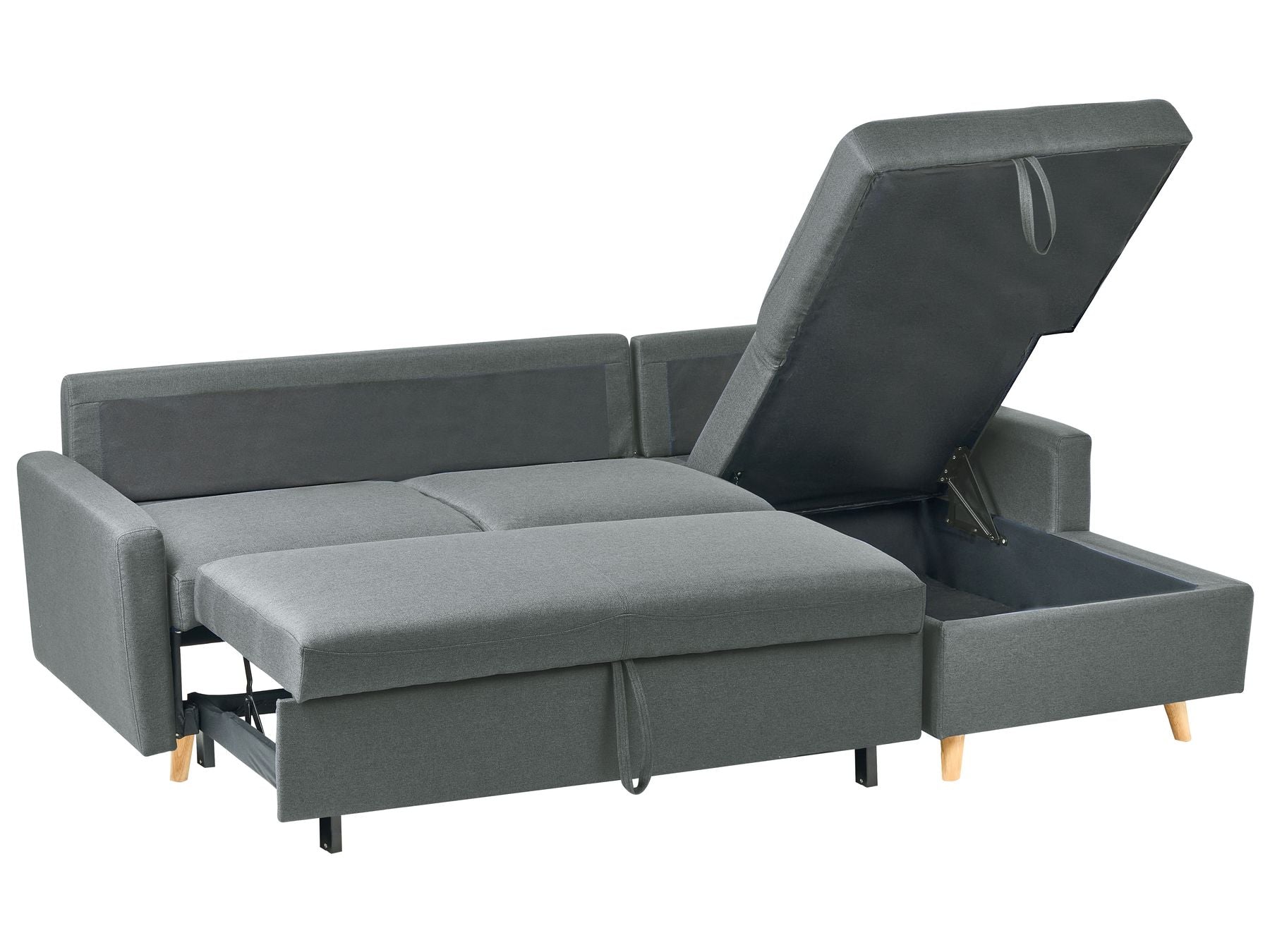 Corner Sofa Bed FLAKK Fabric Dark Grey with Storage 4 Seater Left Hand
