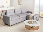 Corner Sofa Bed FLAKK Fabric Light Grey with Storage 4 Seater Left Hand