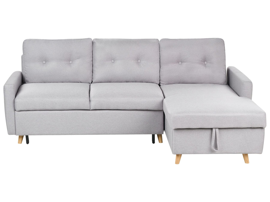 Corner Sofa Bed FLAKK Fabric Light Grey with Storage 4 Seater Left Hand