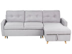Corner Sofa Bed FLAKK Fabric Light Grey with Storage 4 Seater Left Hand
