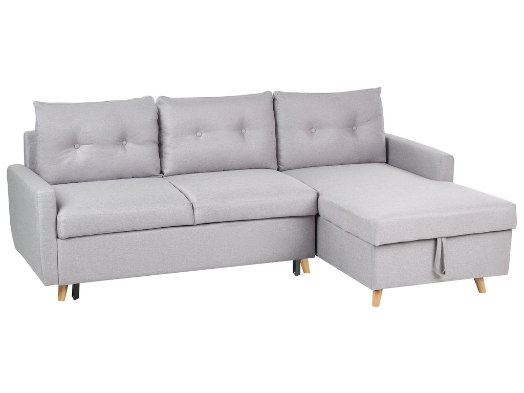 Corner Sofa Bed FLAKK Fabric Light Grey with Storage 4 Seater Left Hand