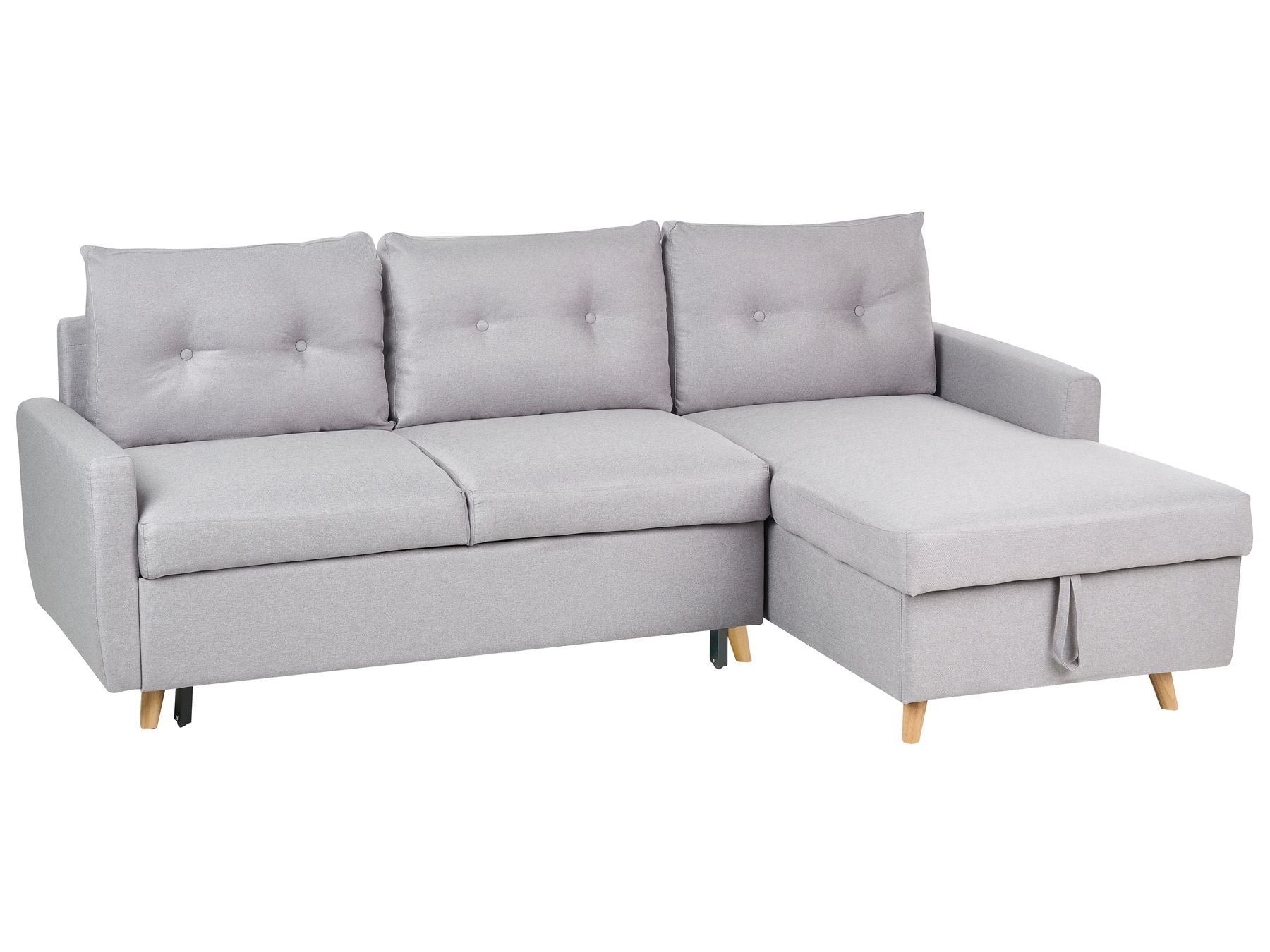 Corner Sofa Bed FLAKK Fabric Light Grey with Storage 4 Seater Left Hand