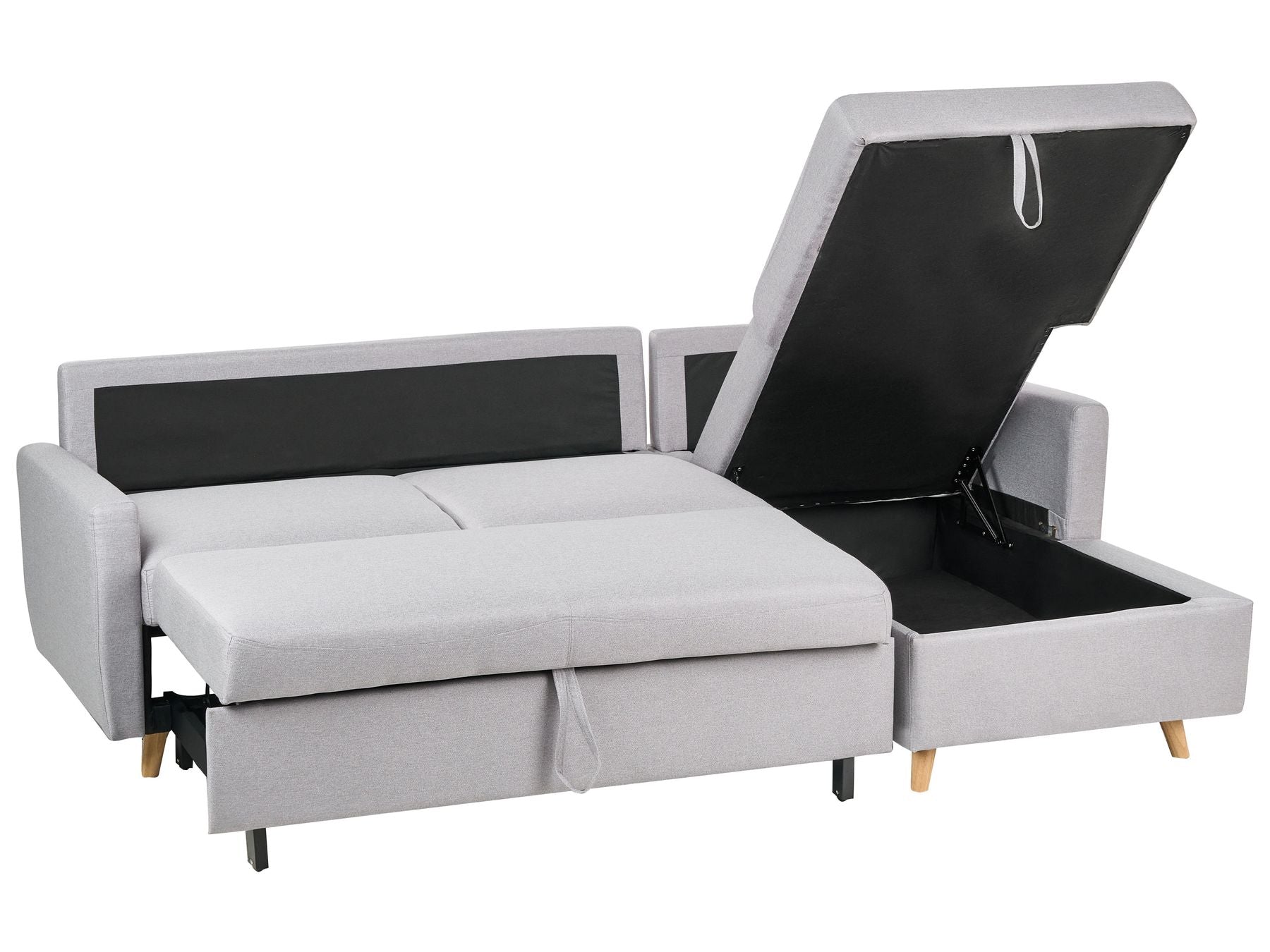 Corner Sofa Bed FLAKK Fabric Light Grey with Storage 4 Seater Left Hand