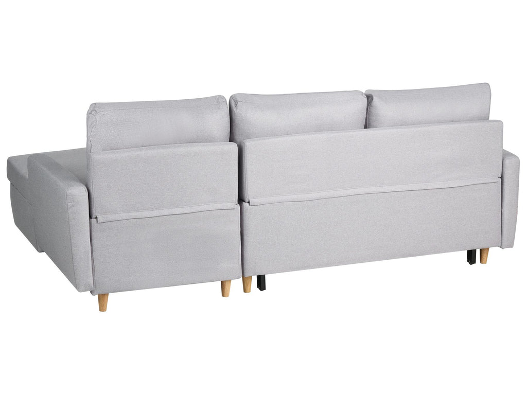 Corner Sofa Bed FLAKK Fabric Light Grey with Storage 4 Seater Left Hand