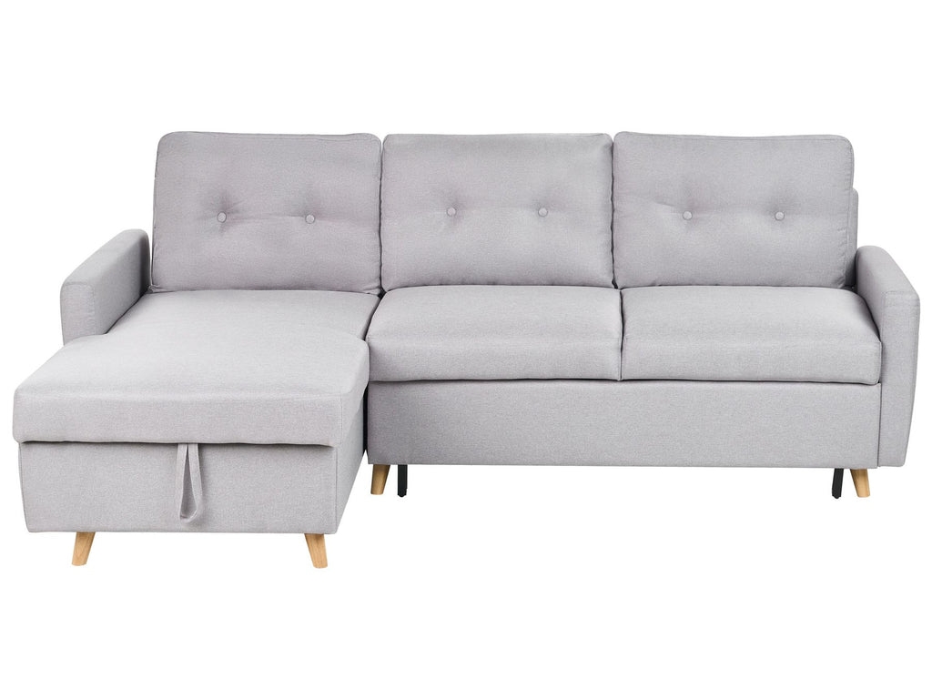 Corner Sofa Bed FLAKK Fabric Light Grey with Storage 4 Seater Right Hand