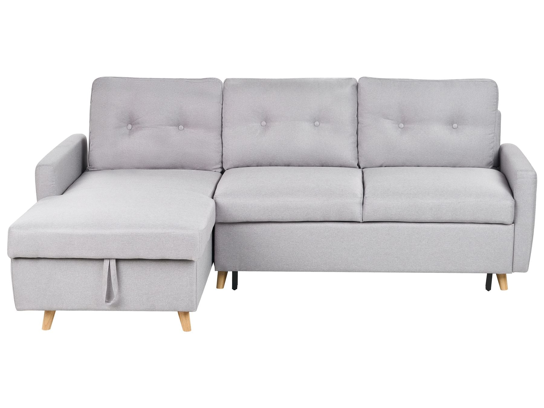 Corner Sofa Bed FLAKK Fabric Light Grey with Storage 4 Seater Right Hand