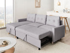 Corner Sofa Bed FLAKK Fabric Light Grey with Storage 4 Seater Right Hand