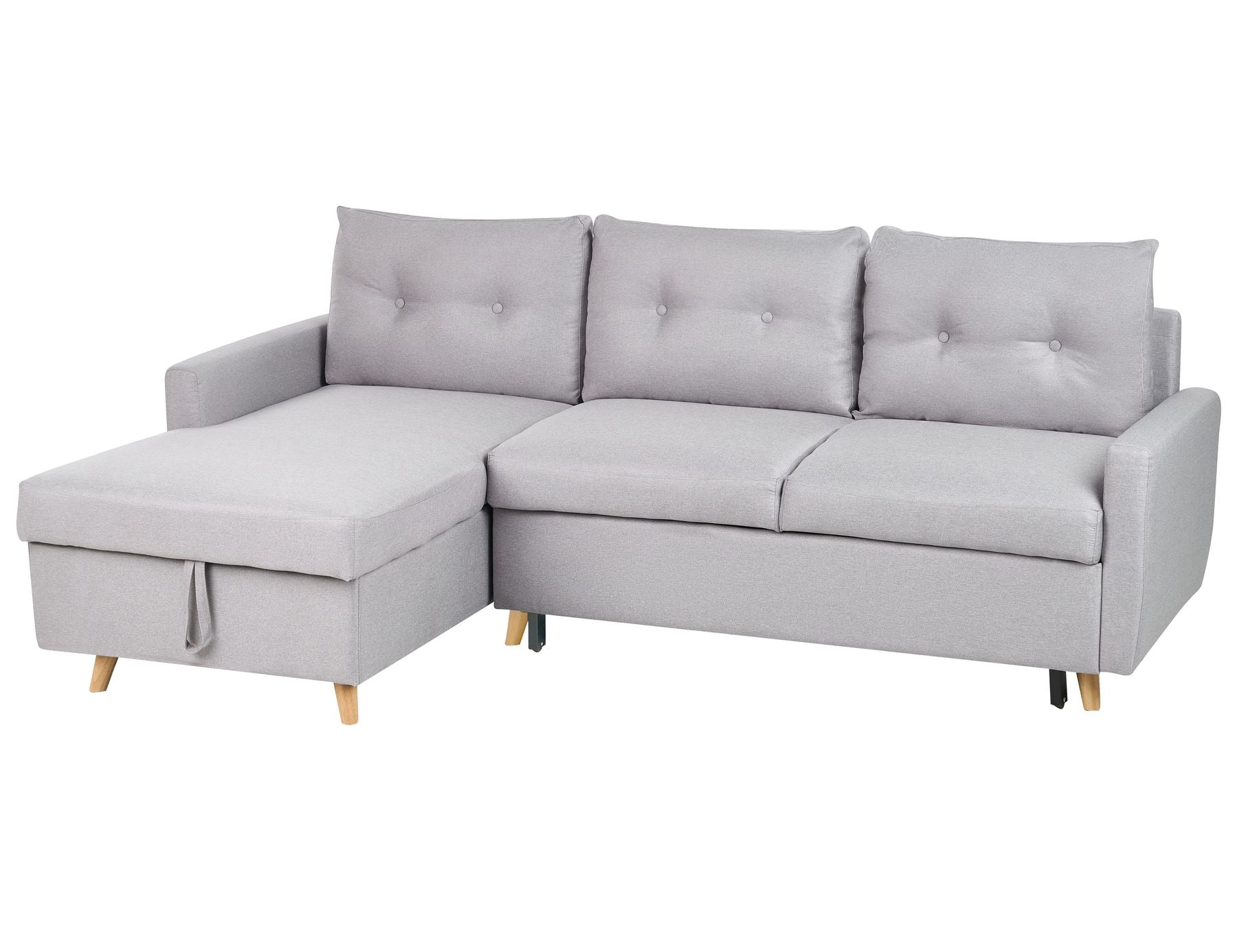 Corner Sofa Bed FLAKK Fabric Light Grey with Storage 4 Seater Right Hand