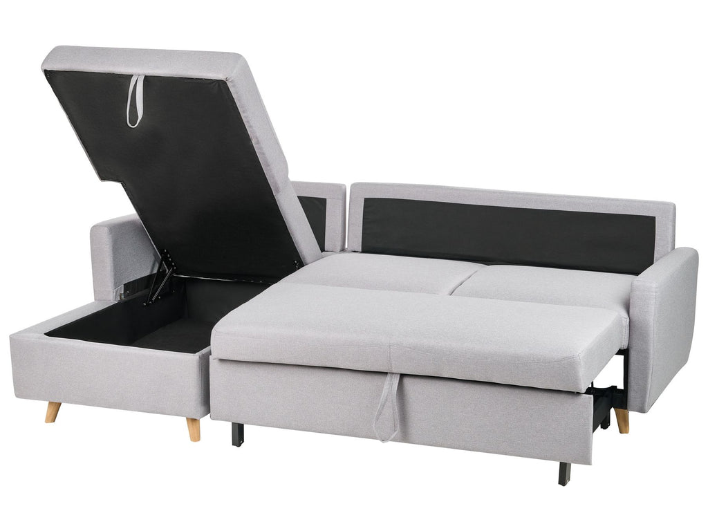 Corner Sofa Bed FLAKK Fabric Light Grey with Storage 4 Seater Right Hand