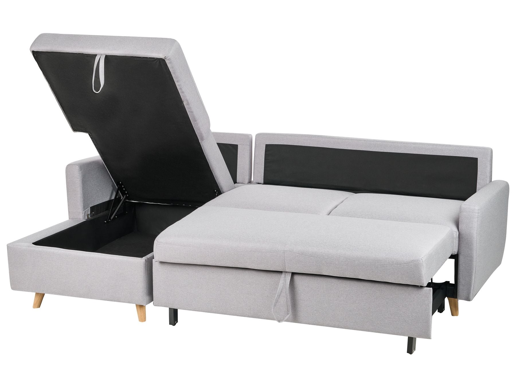 Corner Sofa Bed FLAKK Fabric Light Grey with Storage 4 Seater Right Hand