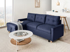 Corner Sofa Bed FLAKK Fabric Navy Blue with Storage 4 Seater Right Hand