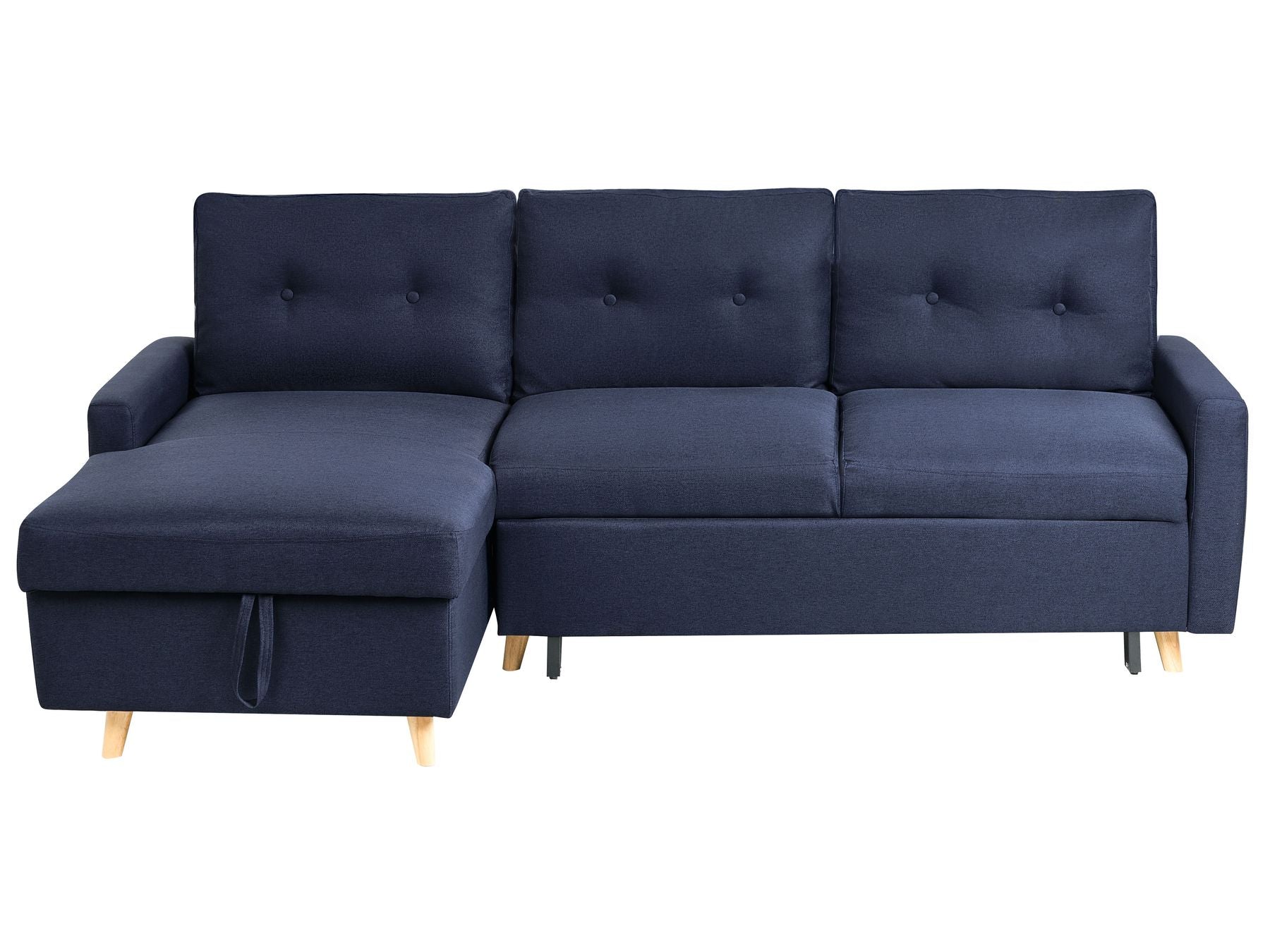 Corner Sofa Bed FLAKK Fabric Navy Blue with Storage 4 Seater Right Hand