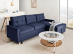Corner Sofa Bed FLAKK Fabric Navy Blue with Storage 4 Seater Left Hand