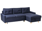 Corner Sofa Bed FLAKK Fabric Navy Blue with Storage 4 Seater Left Hand