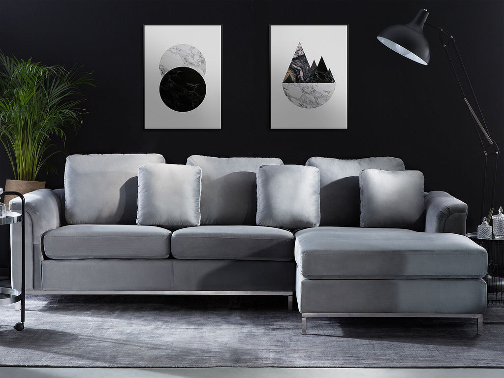 Corner Sofa OSLO Velvet Grey 4 Seater Left Hand