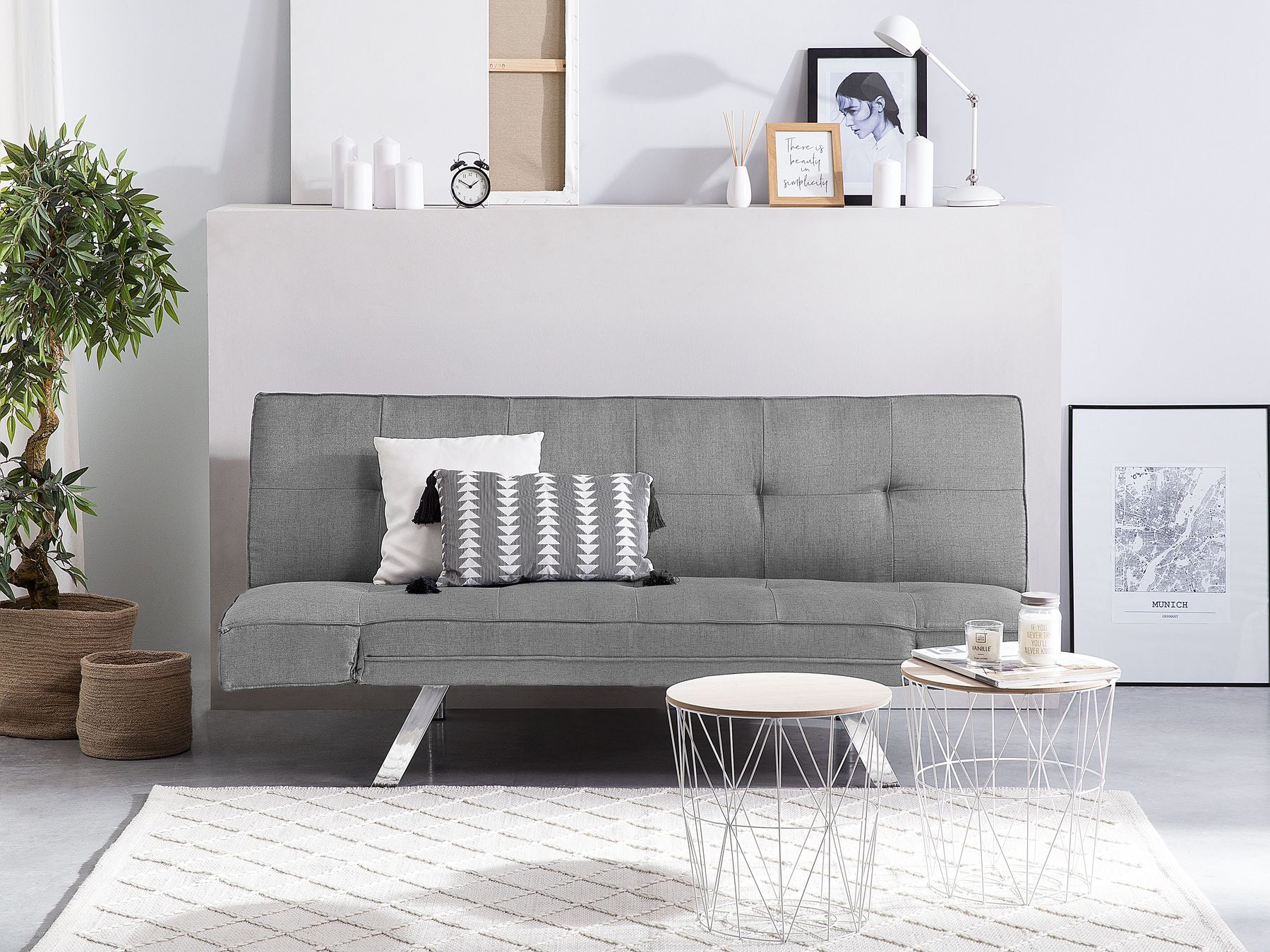 Sofa Bed BRISTOL Fabric Light Grey 3 Seater