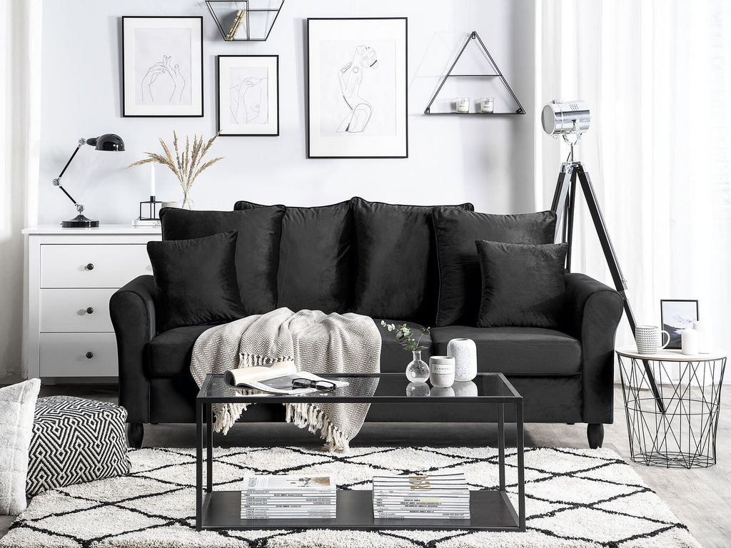 3 Seater Velvet Sofa Black BORNHOLM
