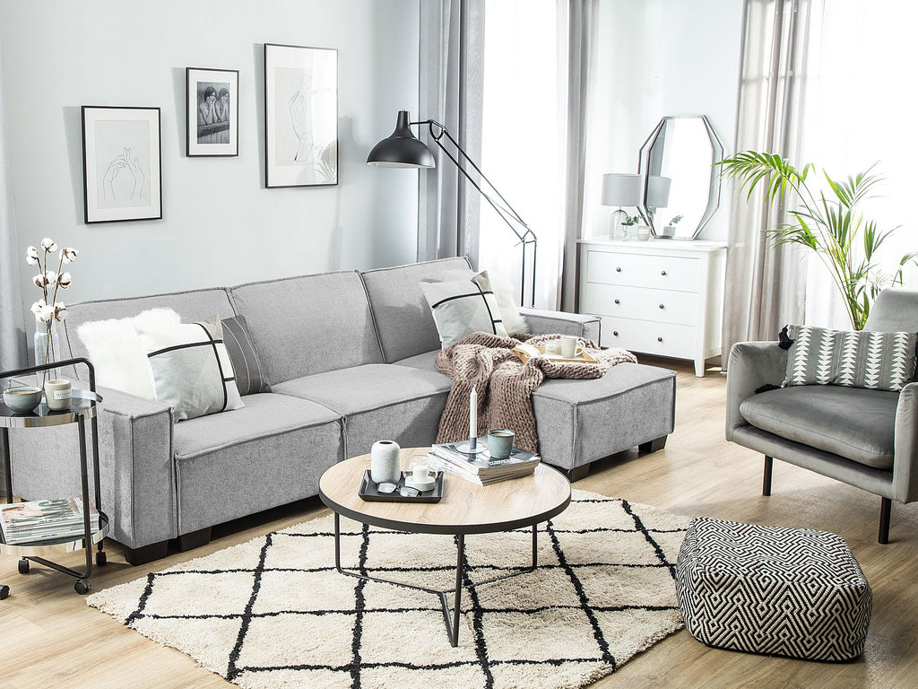 Corner Sofa Bed ROMEDAL Fabric Light Grey 3 Seater Left Hand