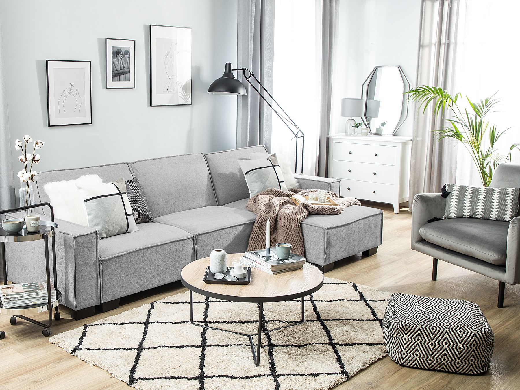 Corner Sofa Bed ROMEDAL Fabric Light Grey 3 Seater Left Hand
