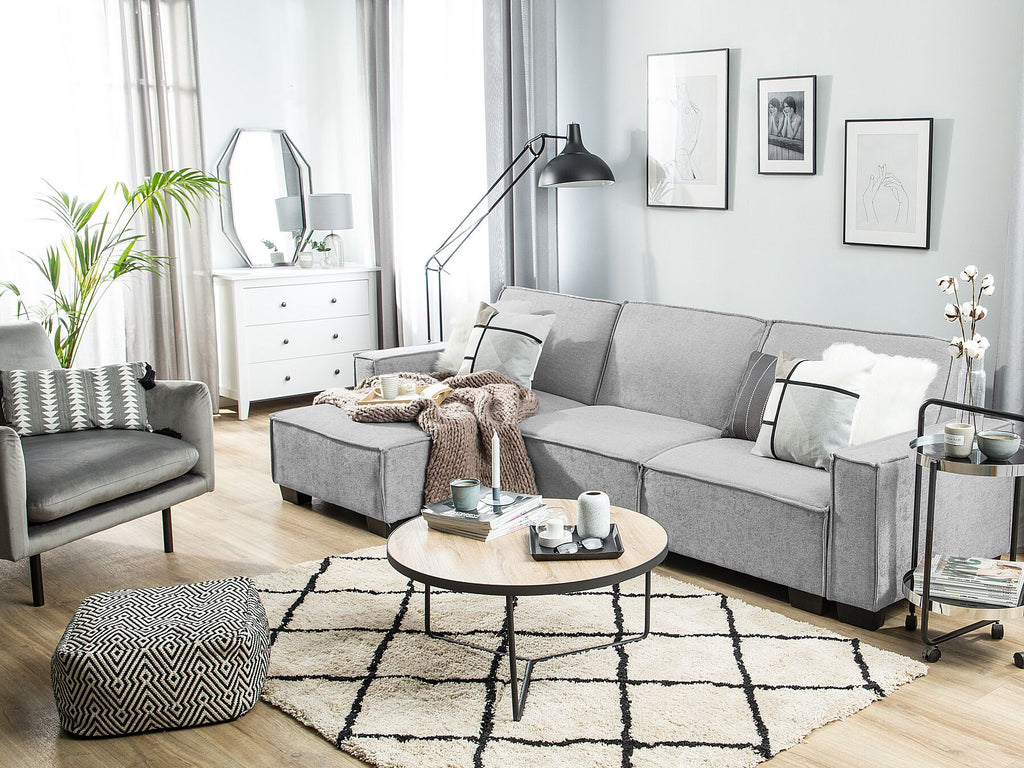 Corner Sofa Bed ROMEDAL Fabric Light Grey 3 Seater Right Hand