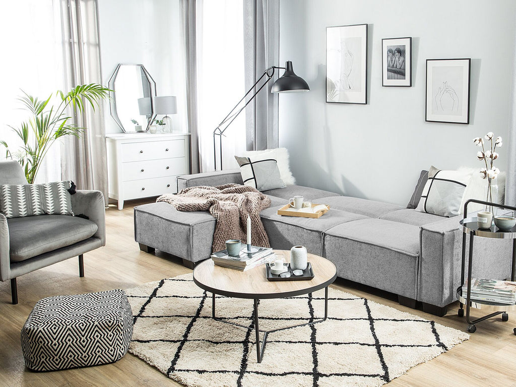 Corner Sofa Bed ROMEDAL Fabric Light Grey 3 Seater Right Hand