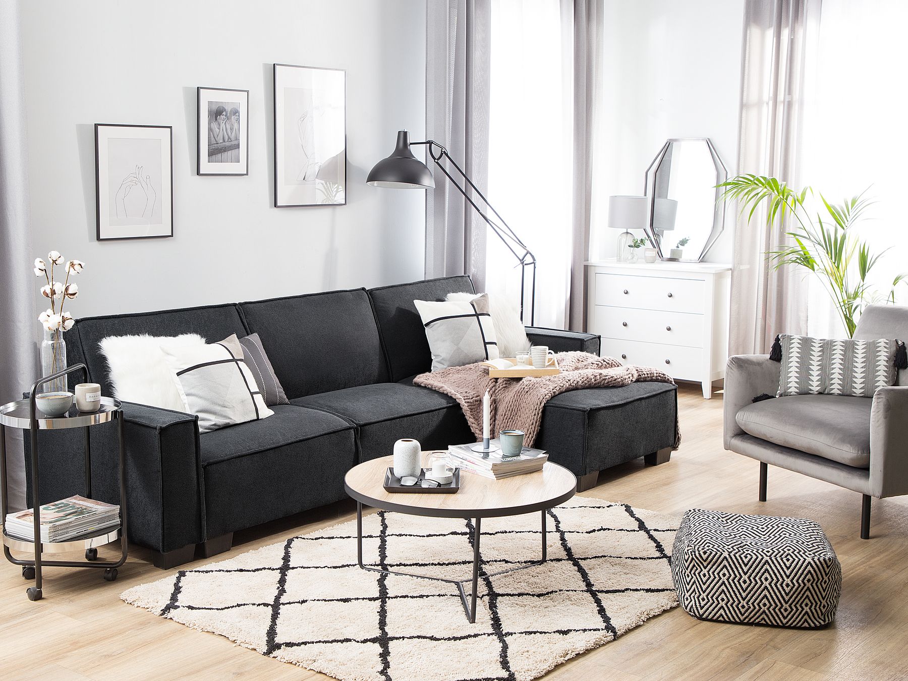 Corner Sofa Bed ROMEDAL Fabric Graphite Grey 3 Seater Left Hand