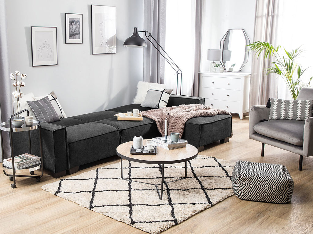 Corner Sofa Bed ROMEDAL Fabric Graphite Grey 3 Seater Left Hand