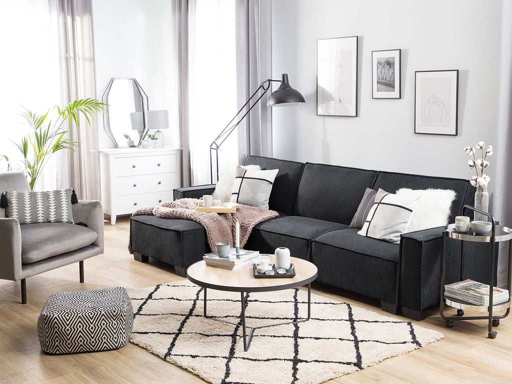 Corner Sofa Bed ROMEDAL Fabric Graphite Grey 3 Seater Right Hand