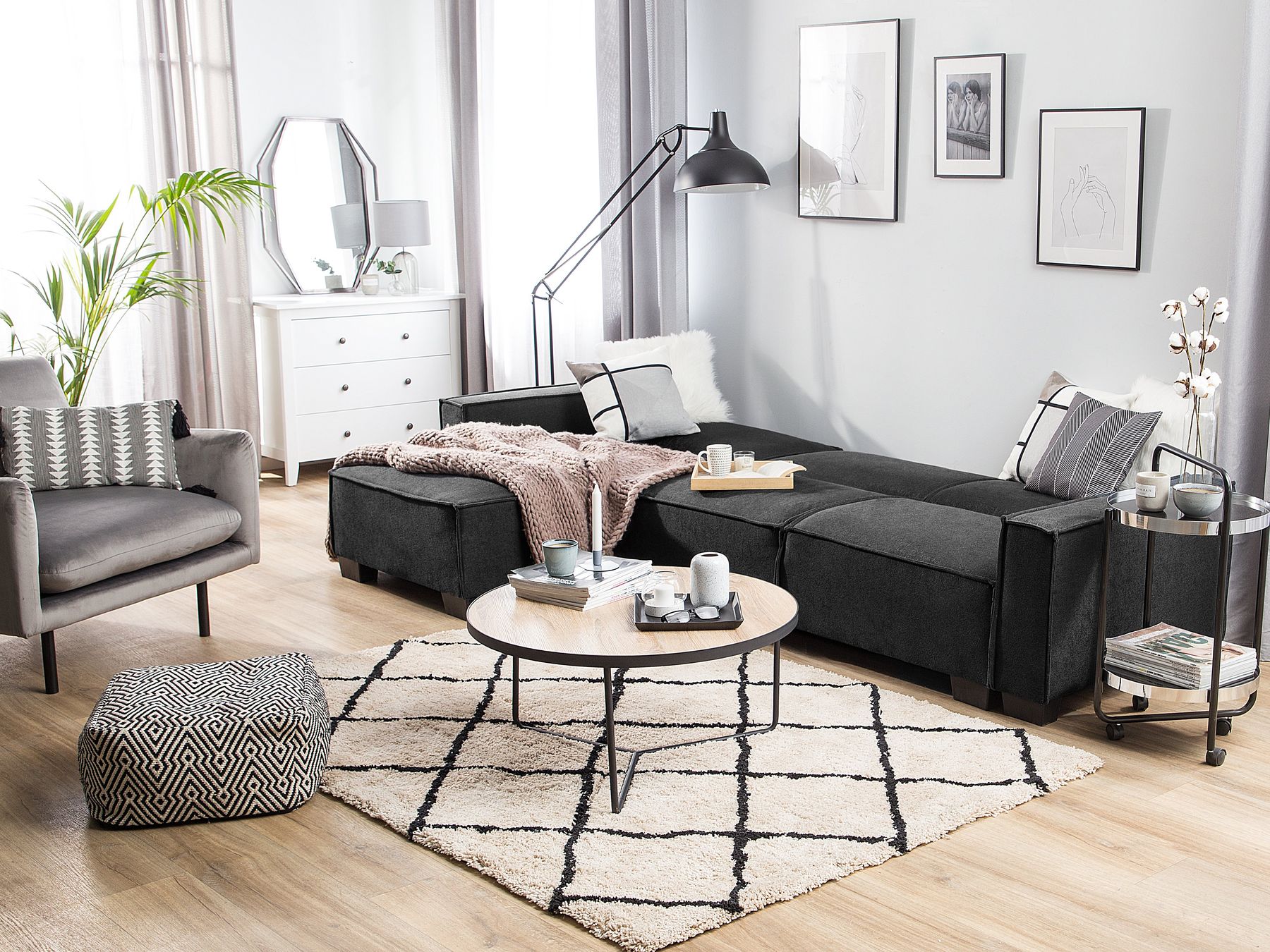 Corner Sofa Bed ROMEDAL Fabric Graphite Grey 3 Seater Right Hand