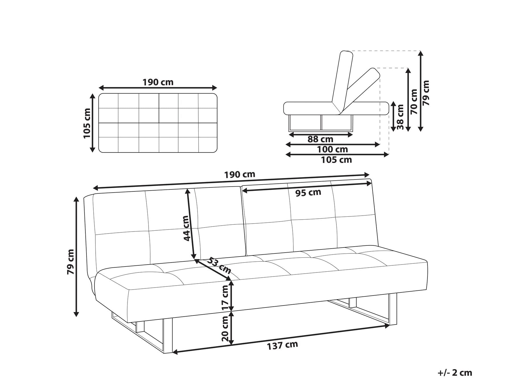 Sofa Bed DUBLIN Fabric Light Beige 3 Seater