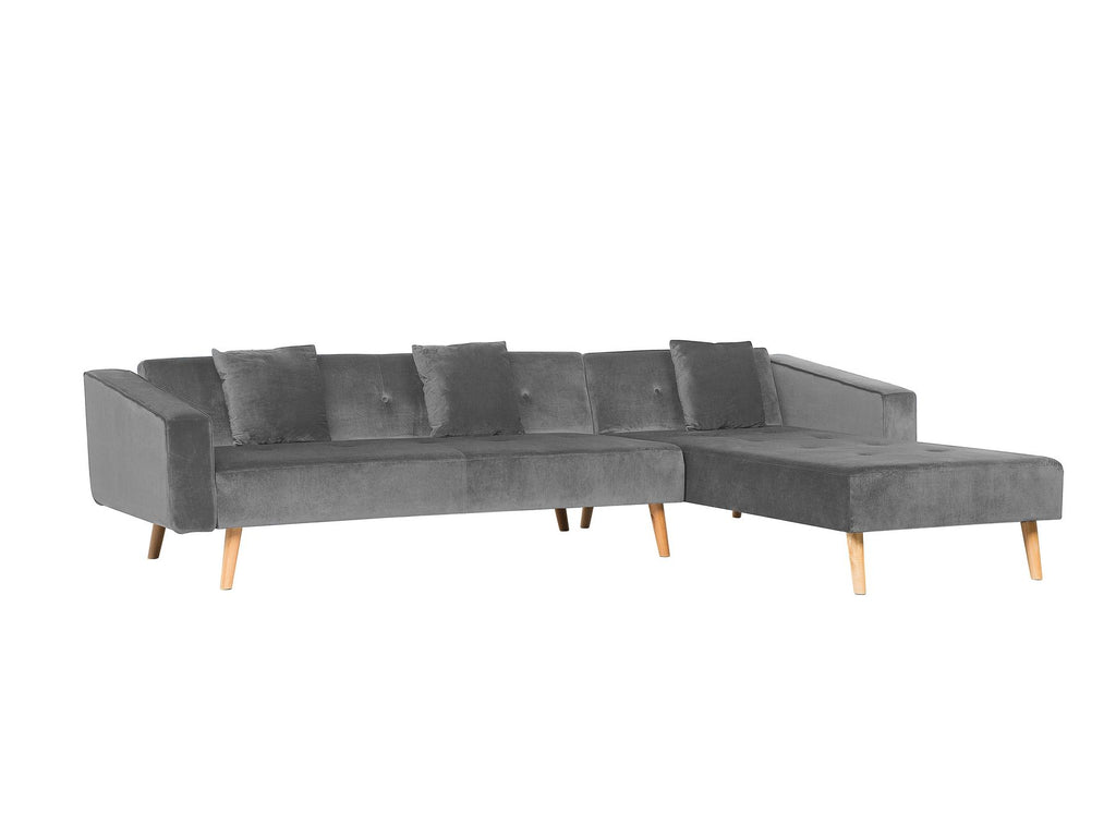 Corner Sofa Bed VADSO Velvet Grey 4 Seater Left Hand