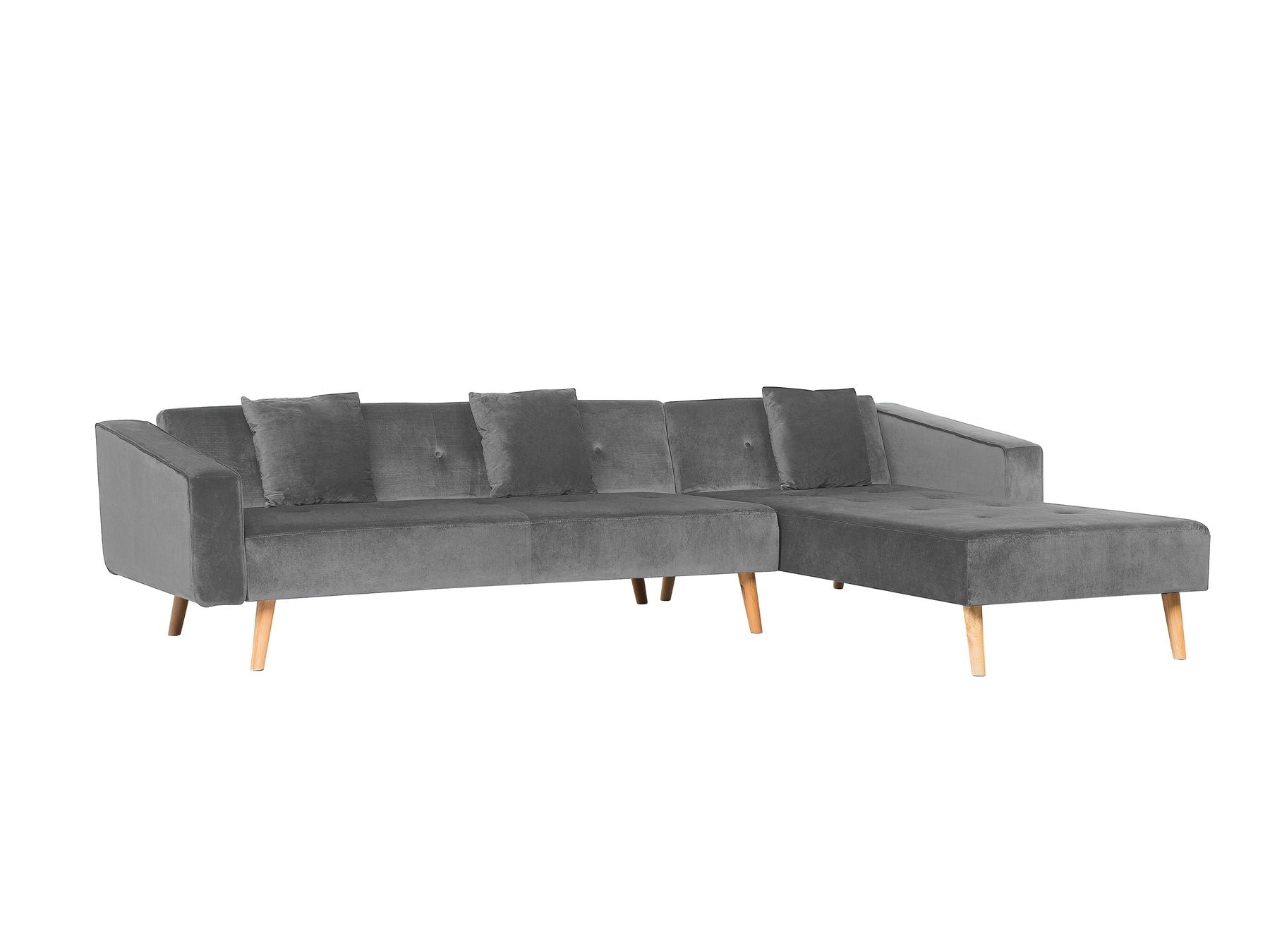 Corner Sofa Bed VADSO Velvet Grey 4 Seater Left Hand