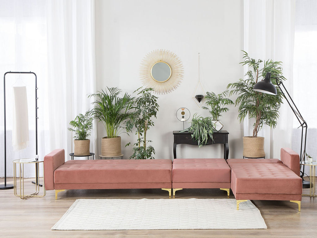 Modular Corner Sofa Bed ABERDEEN Velvet Pink 5 Seater Left Hand