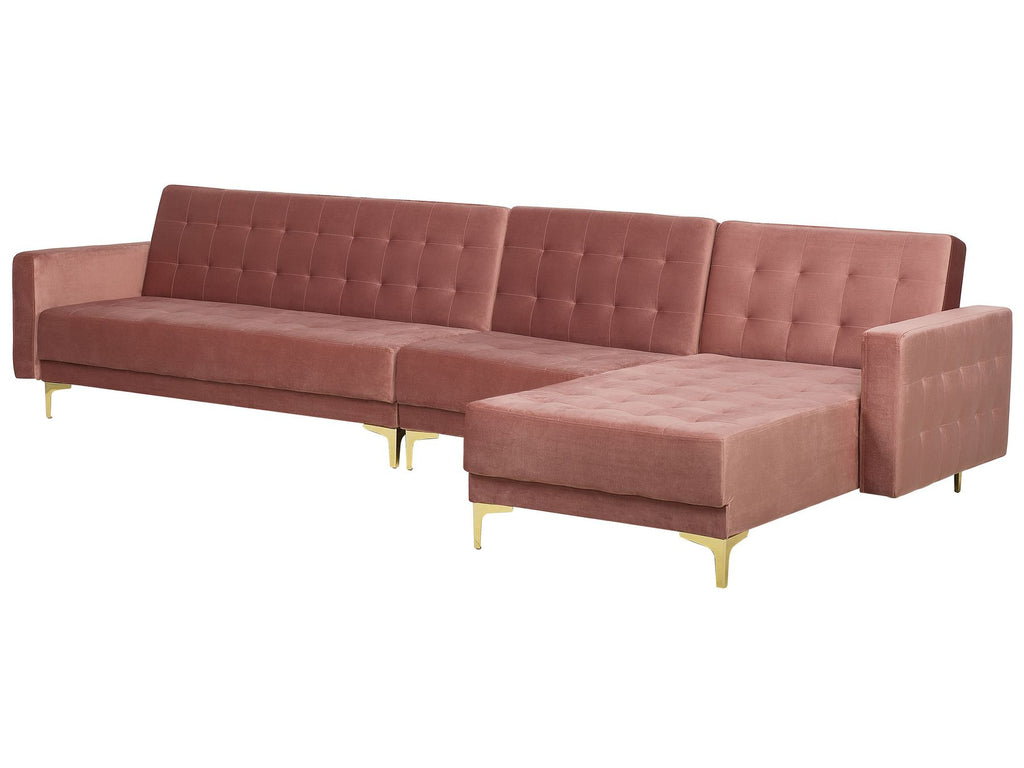 Modular Corner Sofa Bed ABERDEEN Velvet Pink 5 Seater Left Hand