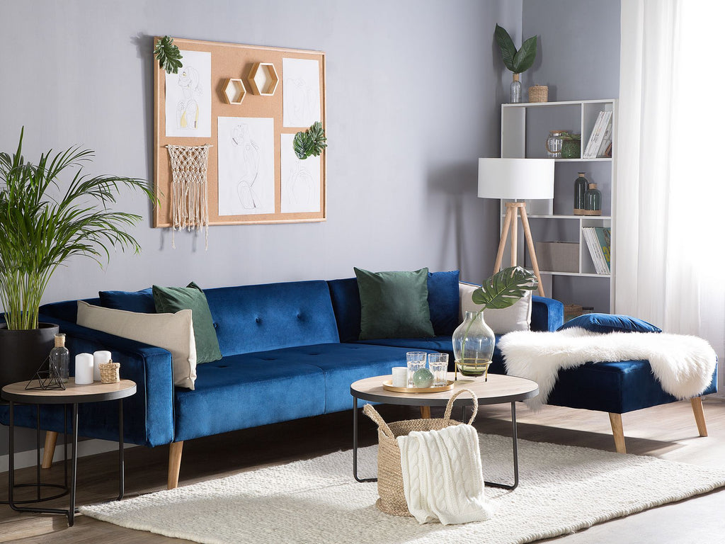 Corner Sofa Bed VADSO Velvet Navy Blue 4 Seater Left Hand