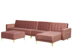 Modular Corner Sofa Bed ABERDEEN Velvet Pink with Ottoman 5 Seater Left Hand