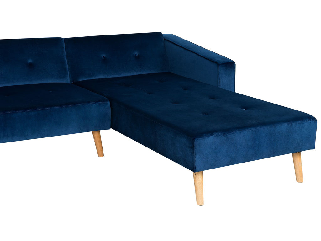 Corner Sofa Bed VADSO Velvet Navy Blue 4 Seater Left Hand