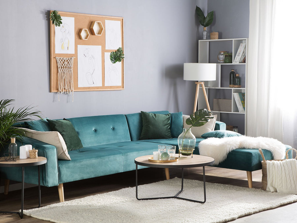 Corner Sofa Bed VADSO Velvet Emerald Green 4 Seater Left Hand