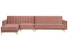 Modular Corner Sofa Bed Velvet Pink 5 Seater Right Hand
