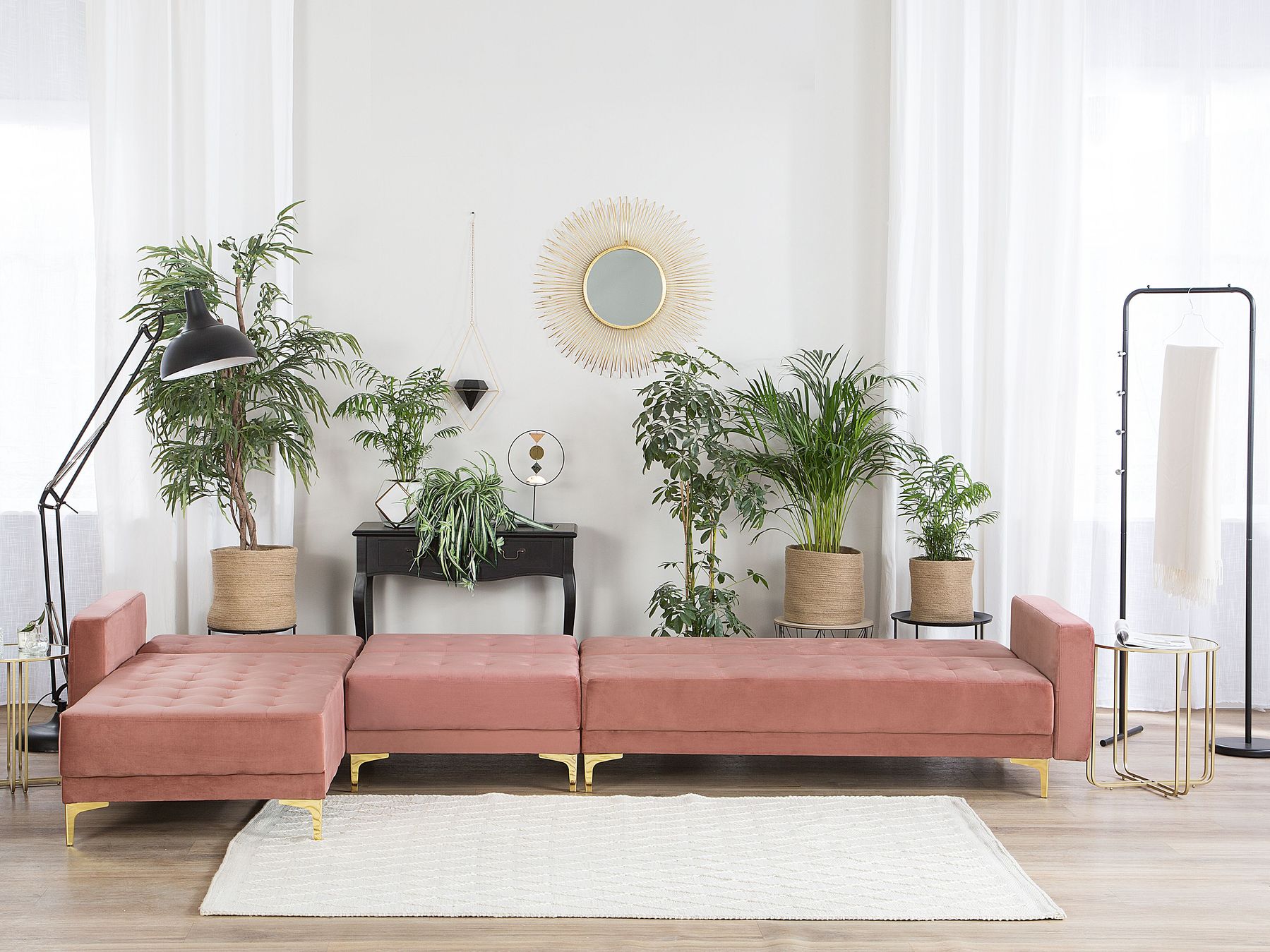 Modular Corner Sofa Bed ABERDEEN Velvet Pink 5 Seater Right Hand