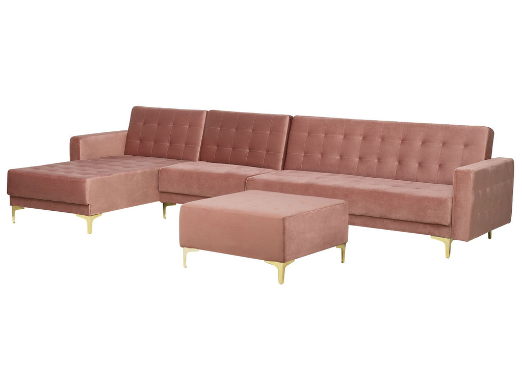 Modular Corner Sofa Bed ABERDEEN Velvet Pink with Ottoman 5 Seater Right Hand