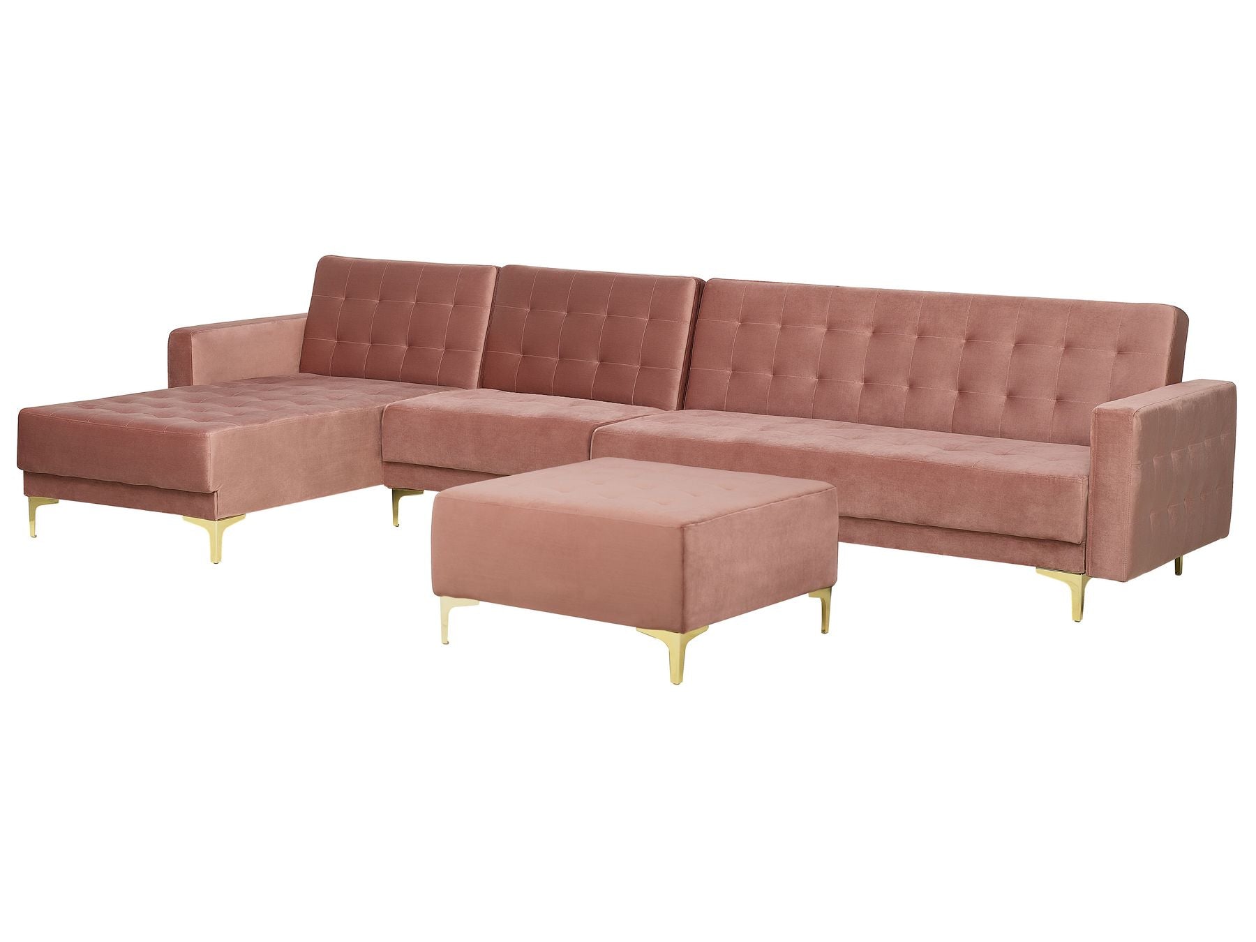 Modular Corner Sofa Bed ABERDEEN Velvet Pink with Ottoman 5 Seater Right Hand