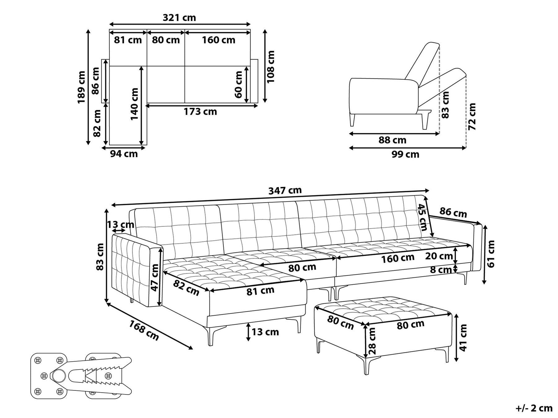 Modular Corner Sofa Bed ABERDEEN Velvet Pink with Ottoman 5 Seater Right Hand
