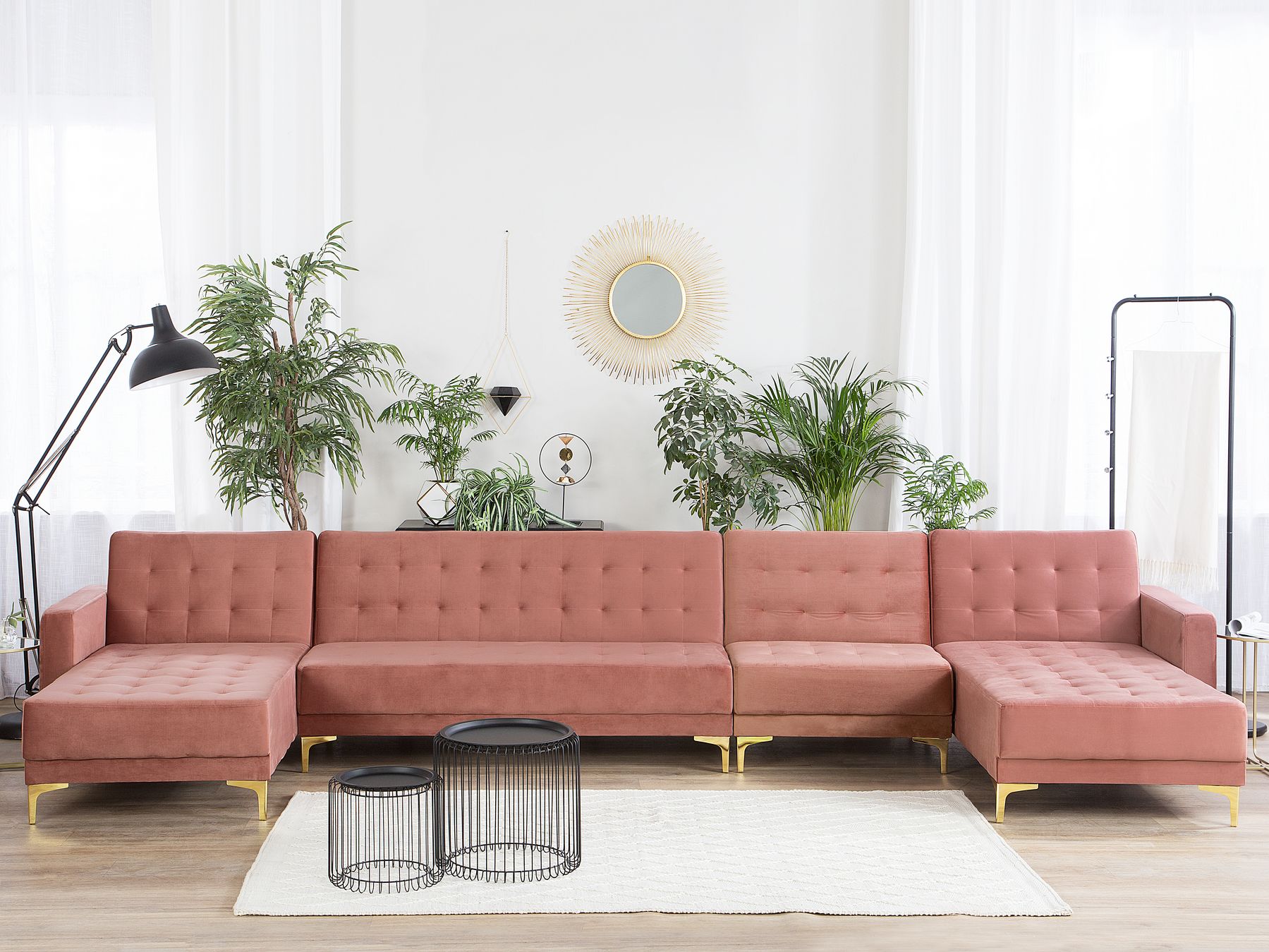 Modular U-Shape Sofa Bed ABERDEEN Velvet Pink 6 Seater