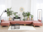 Modular U-Shape Sofa Bed ABERDEEN Velvet Pink 6 Seater