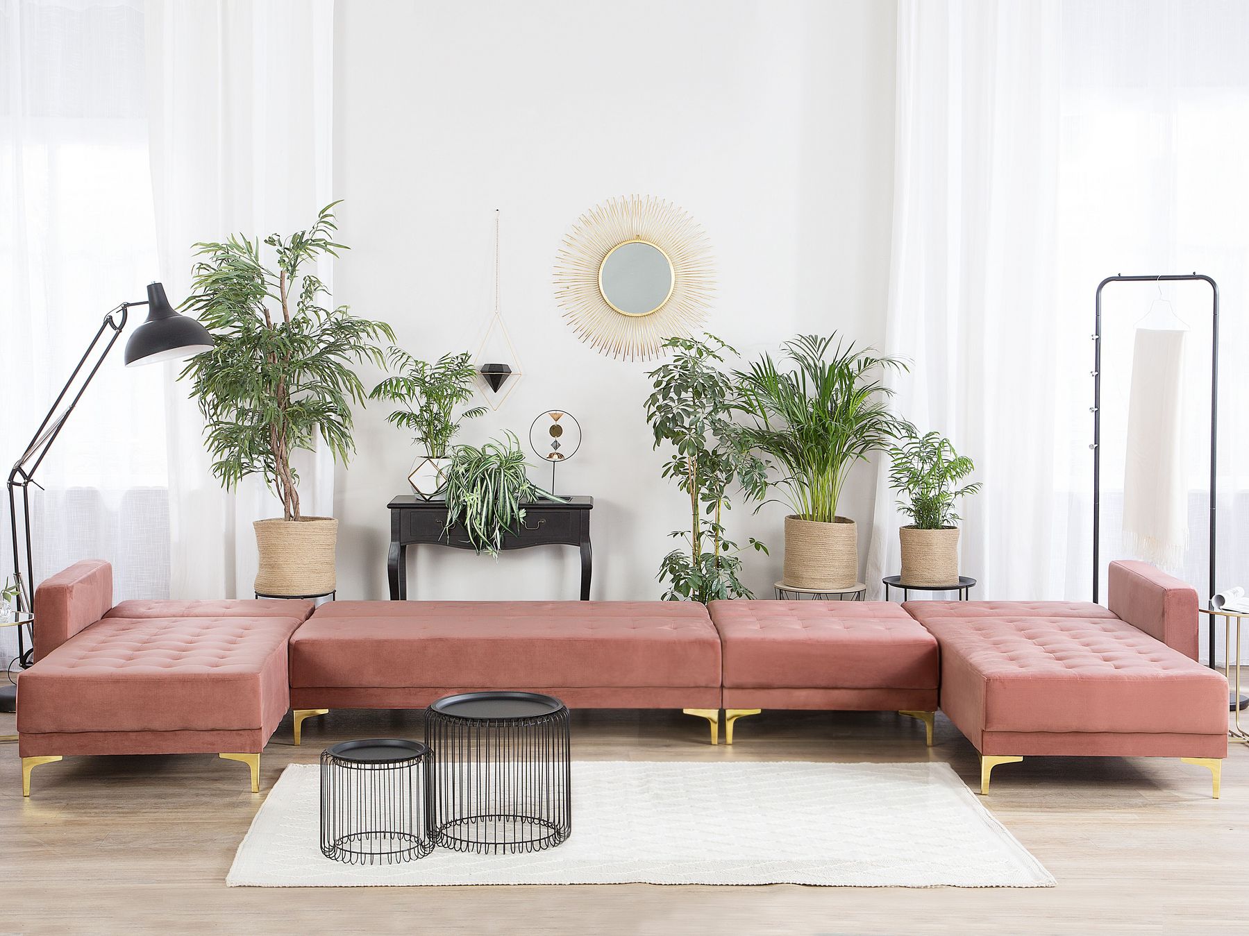 Modular U-Shape Sofa Bed ABERDEEN Velvet Pink 6 Seater
